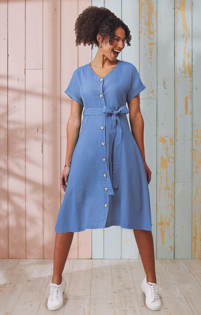 Linen dress cheap button front