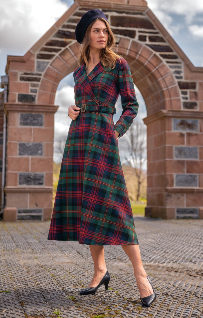 Ladies Belted Tartan Dress, Black