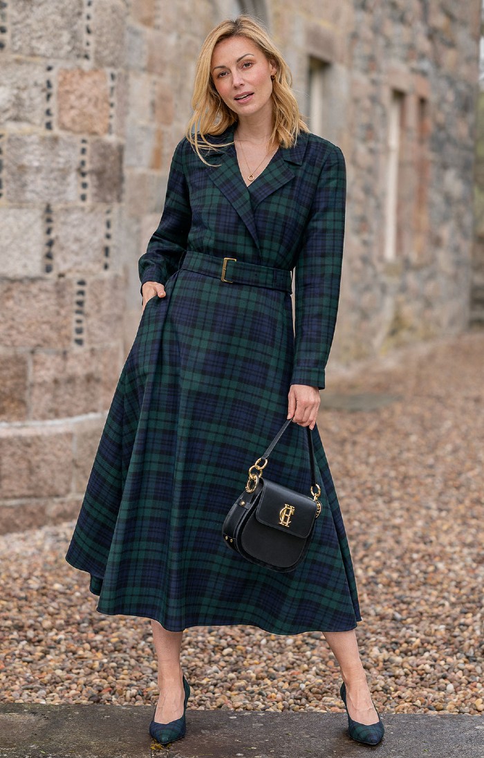 Ladies Belted Plaid Dress, Black - House of Bruar