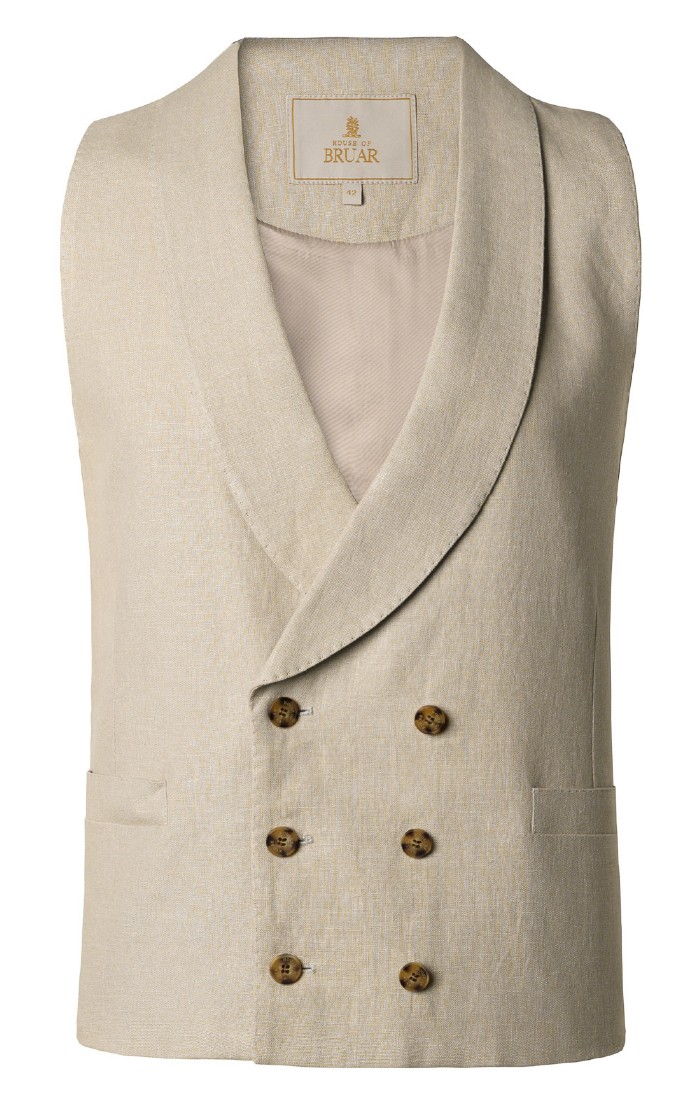 Men's Linen Double Breasted Waistcoat, Navy House of Bruar
