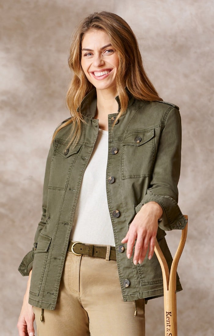 Allegra K Women's Drawstring Waist Flap Pockets Lightweight Utility Jacket  Olive Green X-large : Target