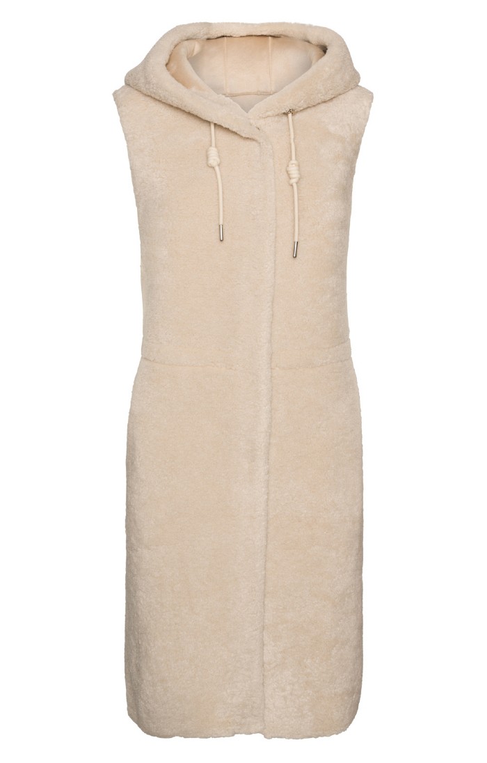 Ladies Reversible Curly Wool Long Gilet