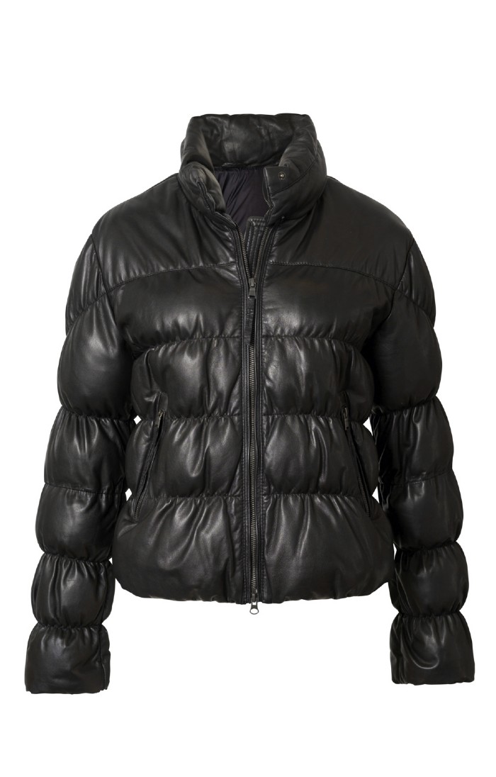 Ladies Leather Quilted Bomber Jacket Black House of Bruar