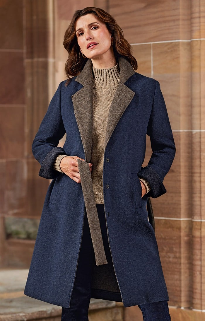 Ladies Wool Blend Checked Coat