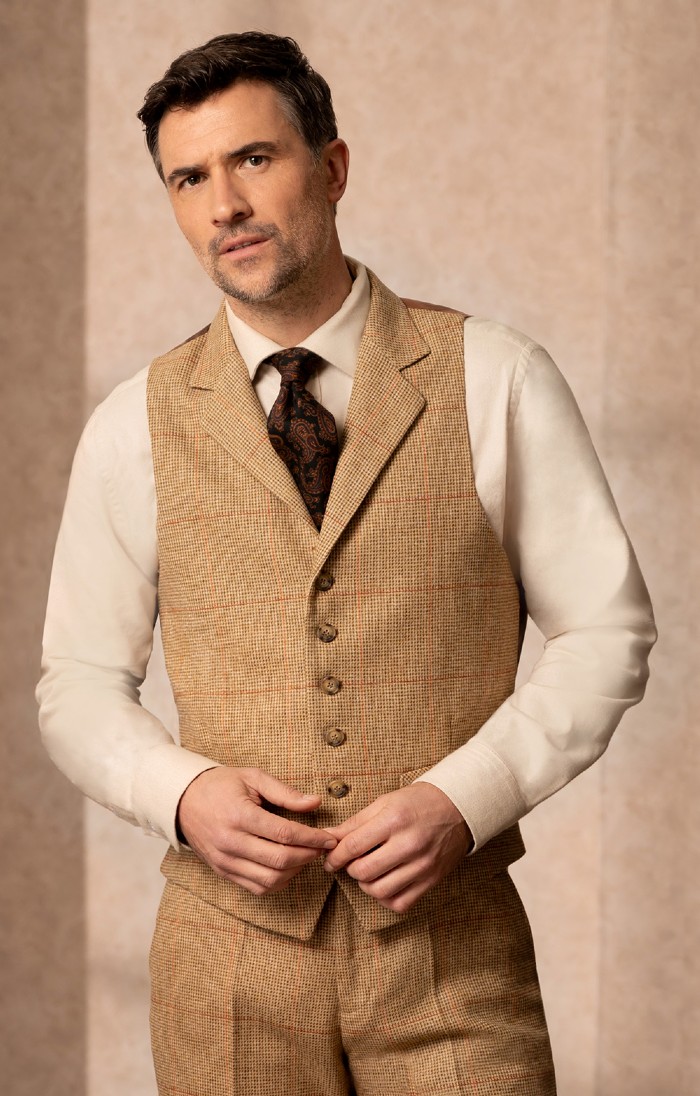 Men's Saxony Tweed Single Breasted Waistcoat, Brown - House of Bruar