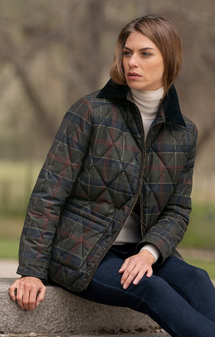 Ladies Islay Quilted Check Jacket, Multi House of Bruar