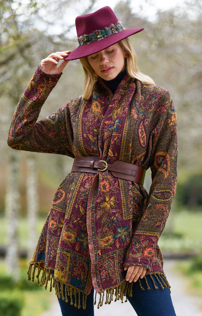 Ladies Fringed Pashmina Coat Green House of Bruar