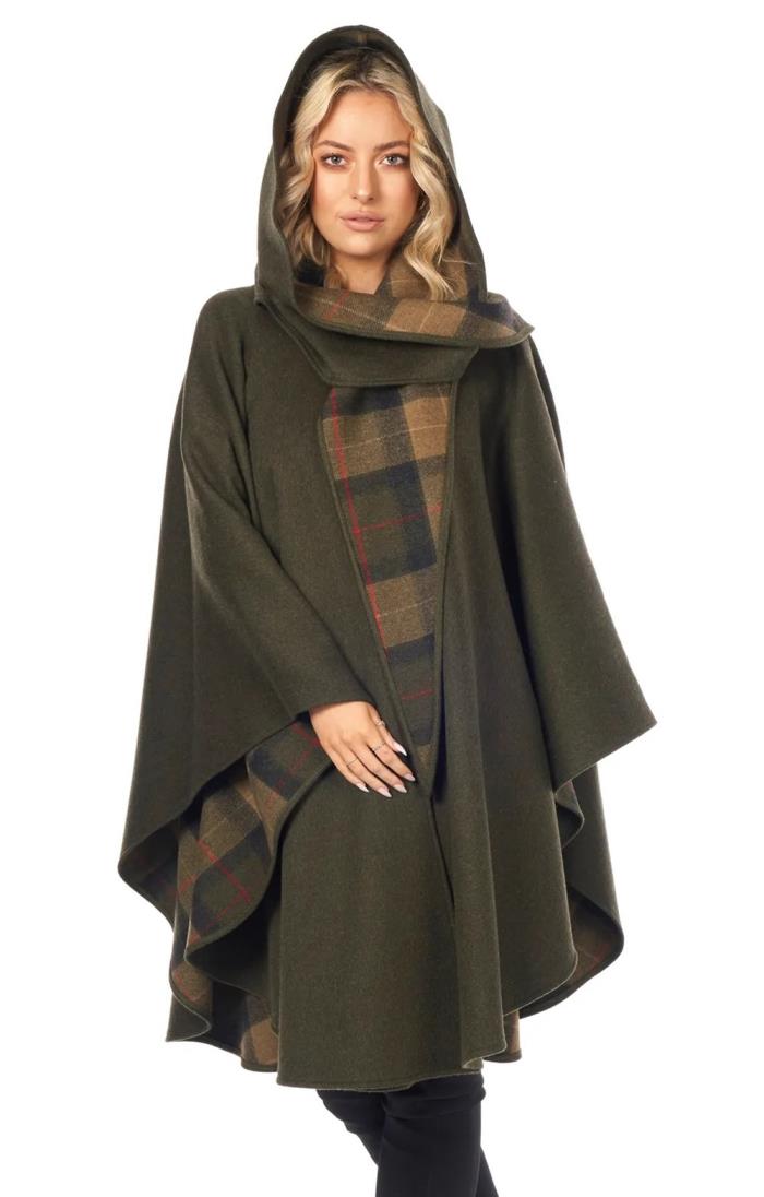DIY craft: Transforming Plaid Wool Blanket Wrap to Hooded Cape 