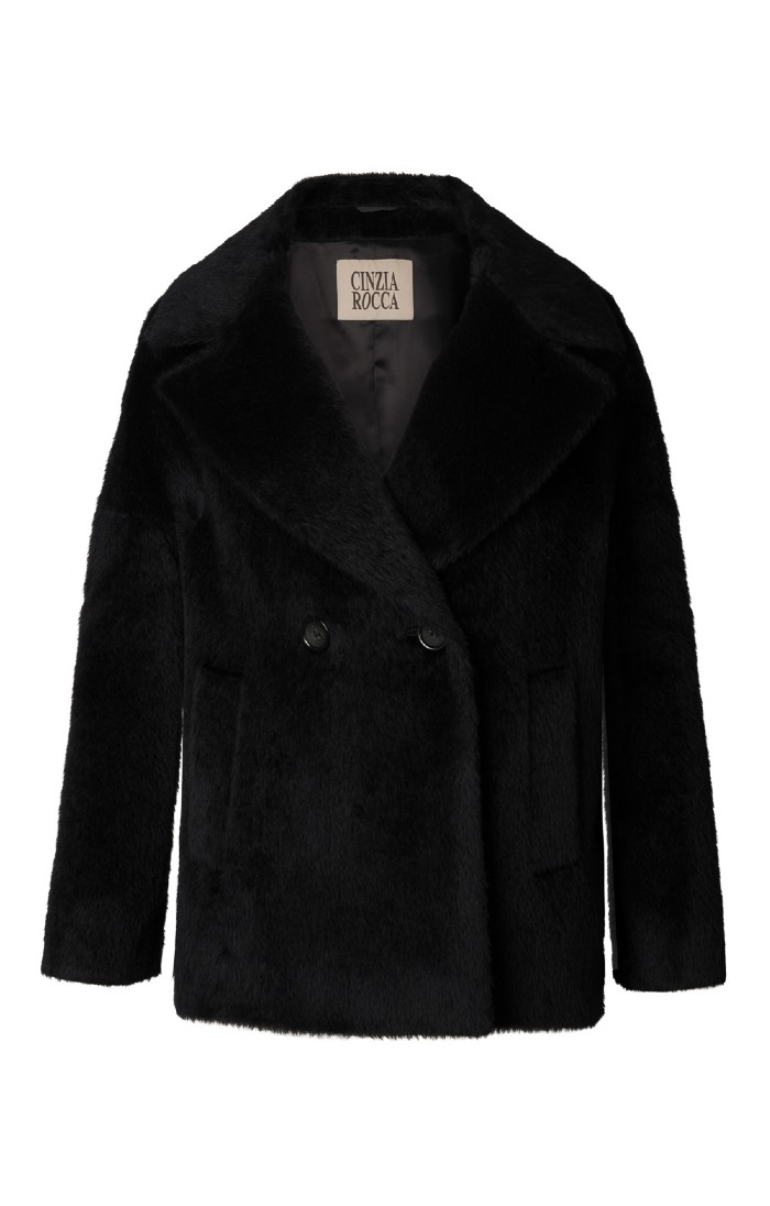 Ladies Cinzia Rocca Alpaca Double Breasted Short Coat, Black