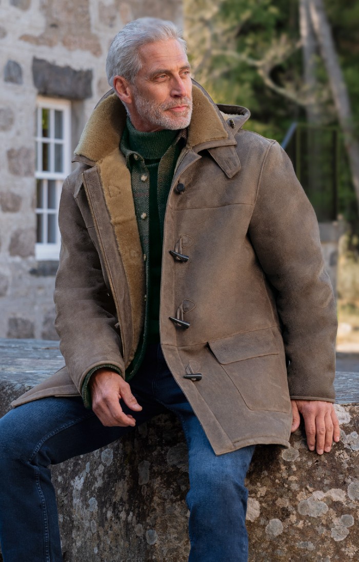 Mens Sheepskin Duffle Coat, Brown - House of Bruar