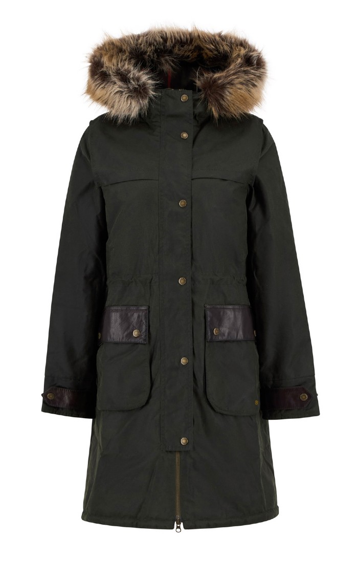 Ladies Barbour Durham City Waxed Parka, Green - House of Bruar