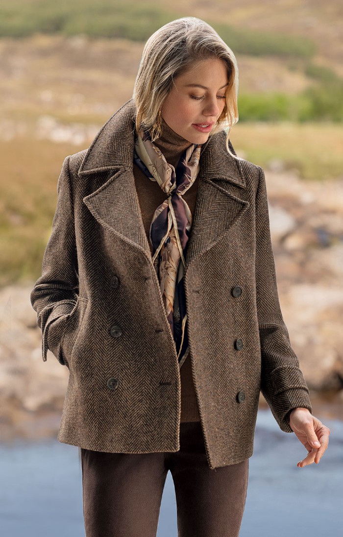 Ladies British Tweed Double-Breasted Coat, Brown - House of Bruar
