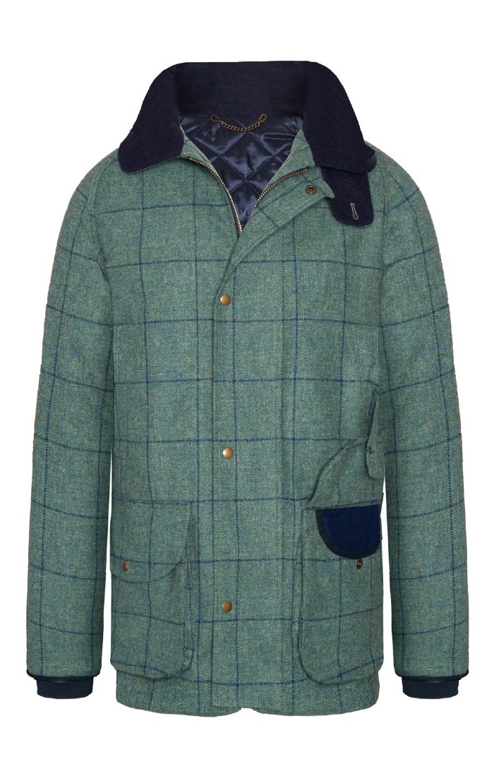 Men's British Saxony Tweed Waterproof Sporting Coat, Green