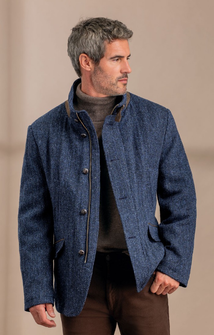 Men's Harris Tweed® Tulchan Coat, Blue - House of Bruar