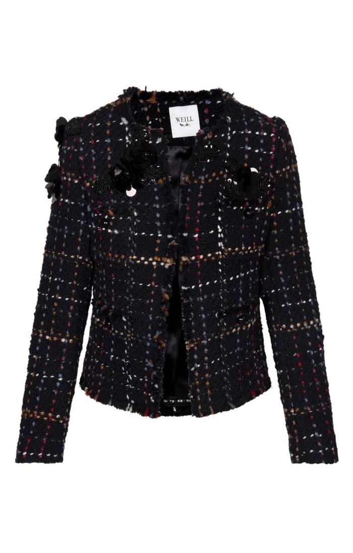 Ladies black boucle jacket sales