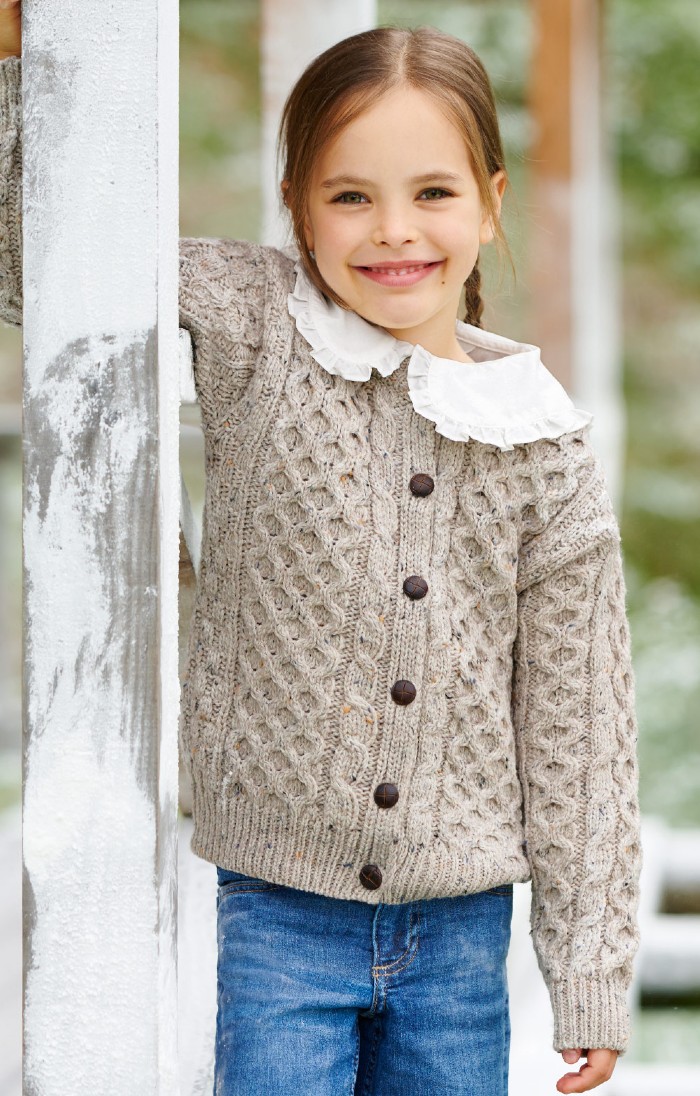 Childs Pure New Wool Aran Knit Cardigan, Grey House of Bruar