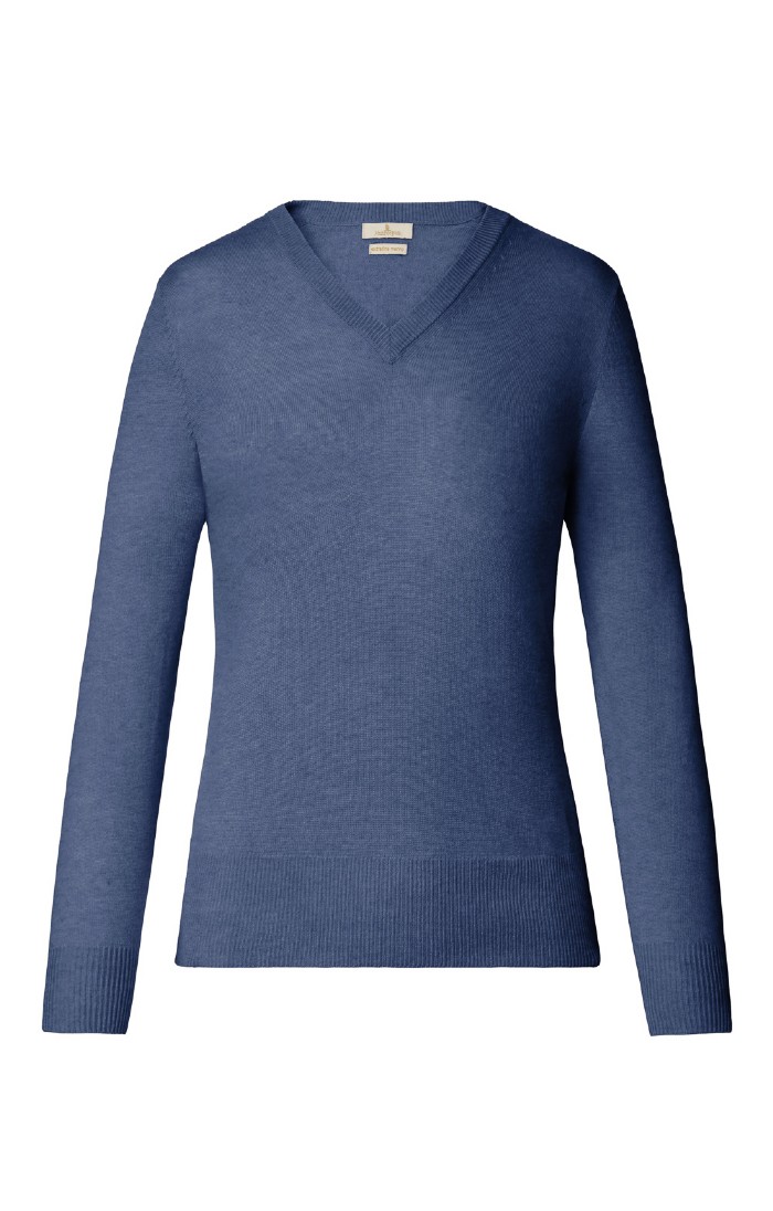 Ladies Merino V-Neck Jumper, Blue House of Bruar