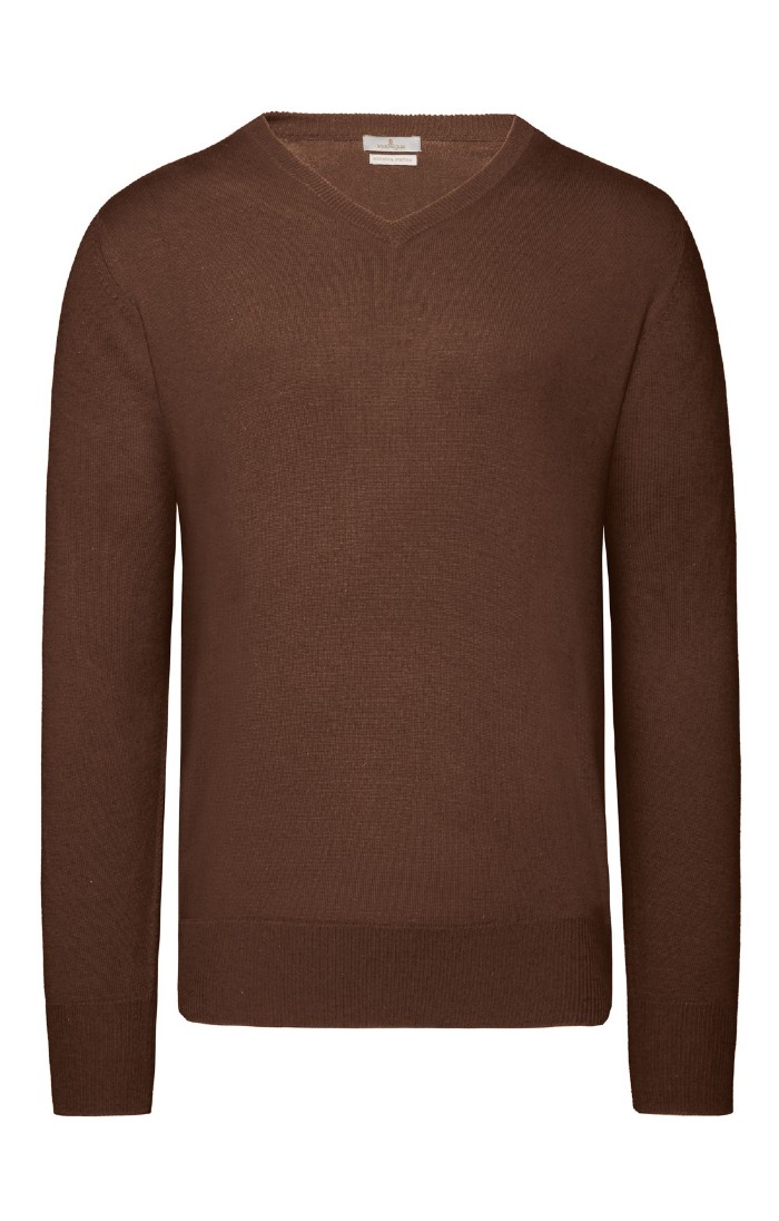 Mens Merino V-Neck Jumper, Brown House of Bruar