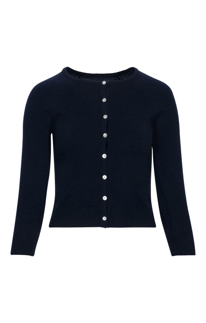 Ladies Munrospun Cropped Cashmere Cardigan, Navy House of Bruar
