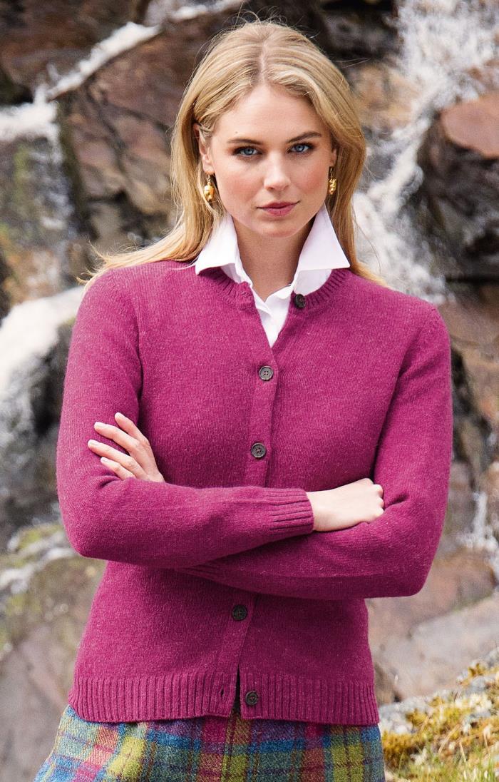 Ladies Munrospun Shetland Crew Neck Cardigan