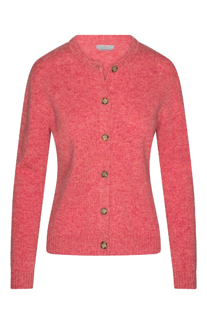 Ladies Munrospun Shetland Crew Neck Cardigan, Blue House of Bruar