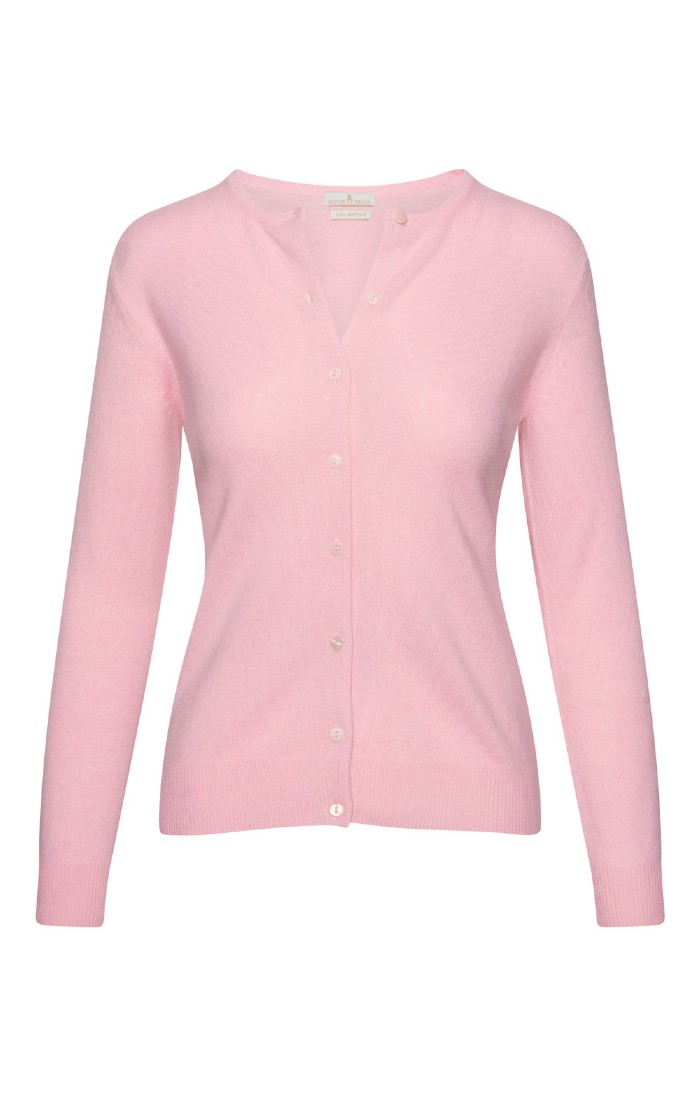 Ladies Cashmere 2-Ply Crew Cardigan, Brown - House of Bruar