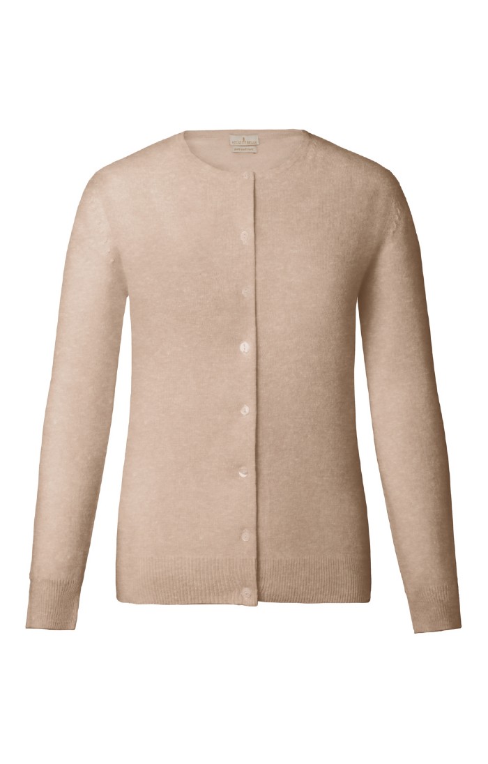 Ladies Cashmere 2 Ply Crew Cardigan, Black, Natural House of Bruar