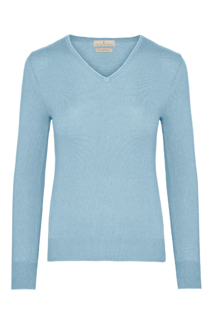 Ladies Cashmere Ply BlueV-Neck House of Bruar