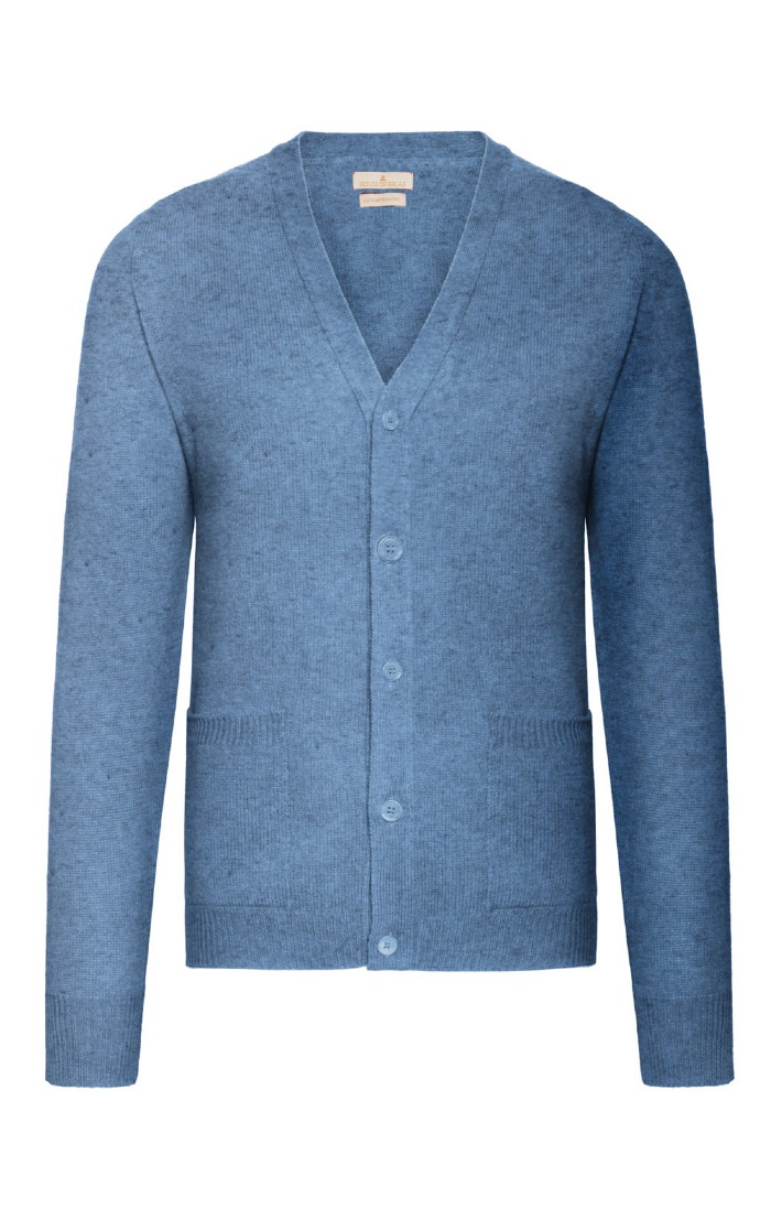 Mens House of Bruar Blue2 Ply Lambswool V Neck Cardigan House of Bruar