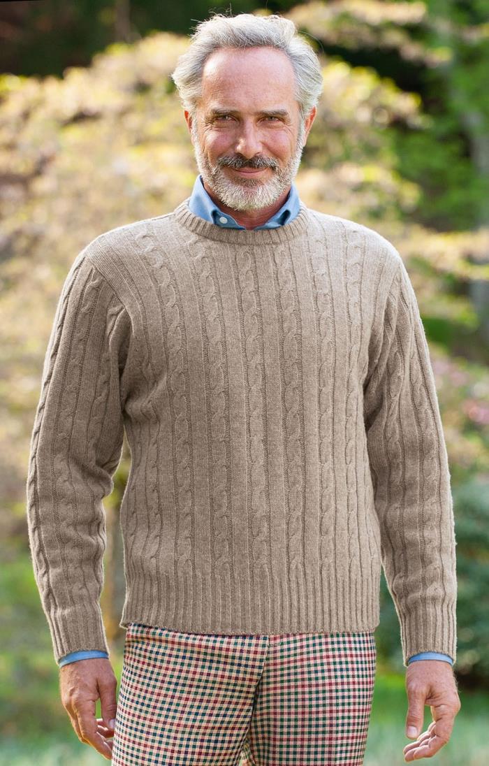 Lambswool Cable Crew Neck - House of Bruar