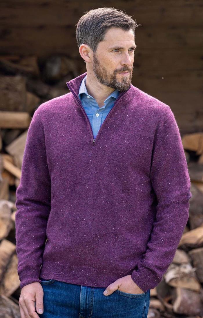 House of Bruar Munrospun Men's Cashmere Melange T-Zip