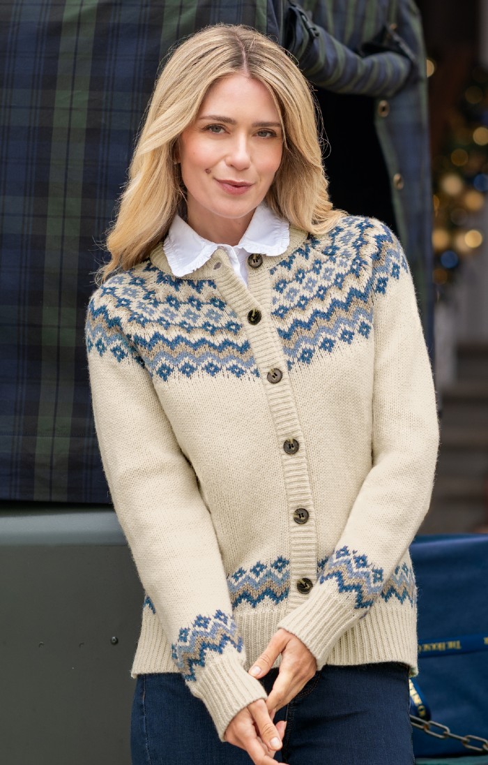 Ladies Lambswool Icelandic Cardigan, Blue - House of Bruar