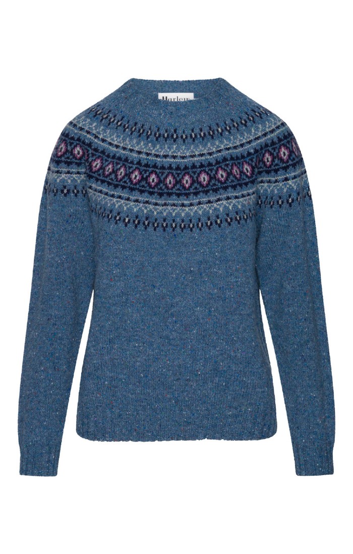 Ladies Harley of Scotland Lambswool Fairisle Crew Neck Jumper - Main Image