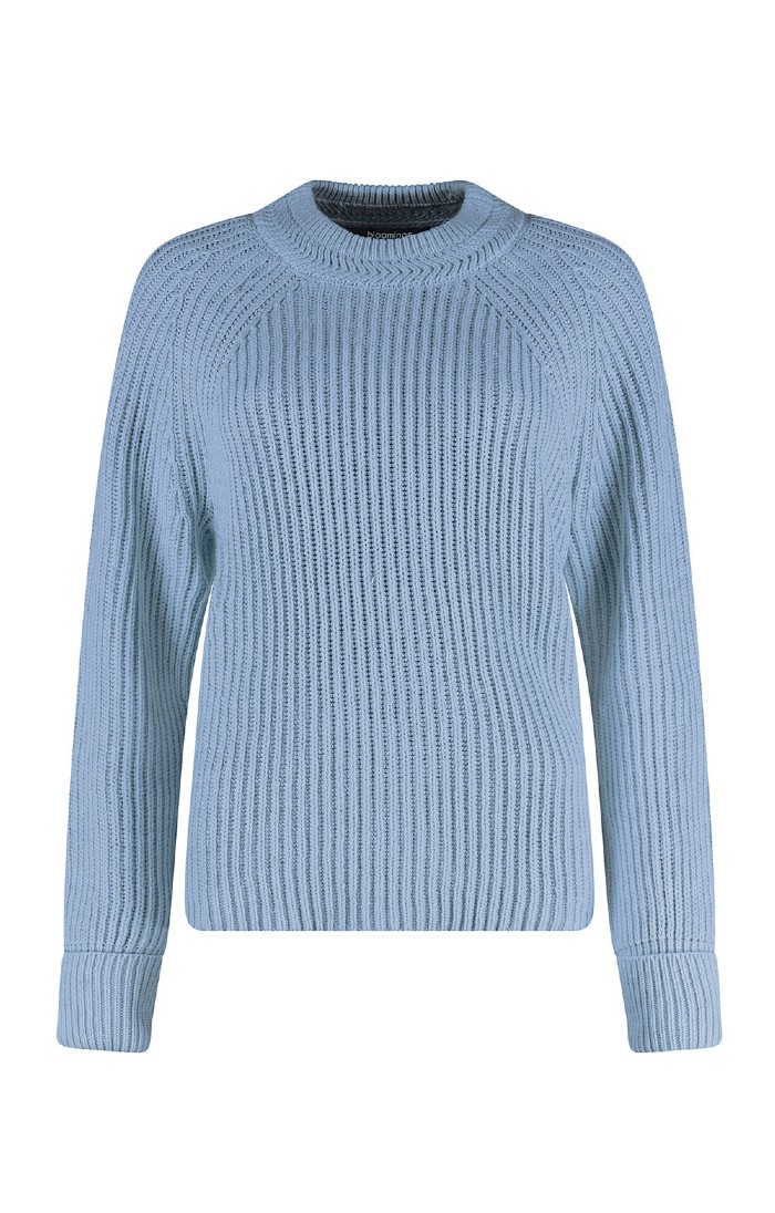 Ladies Cotton Rich Ribbed Crew Neck Jumper Blue House of Bruar