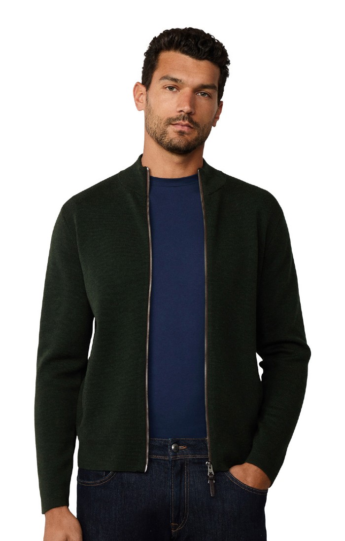 Men's Hackett London Milano Full-Zip Cardigan, Green - House of Bruar