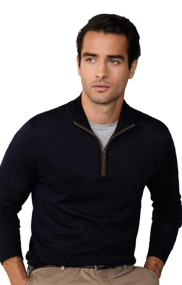 HACKETT LONDON ウールベスト 38L オリーブ新品（Mサイズ相当） Men's Hackett London Merino Silk Half-Zip Pullover, Navy - House