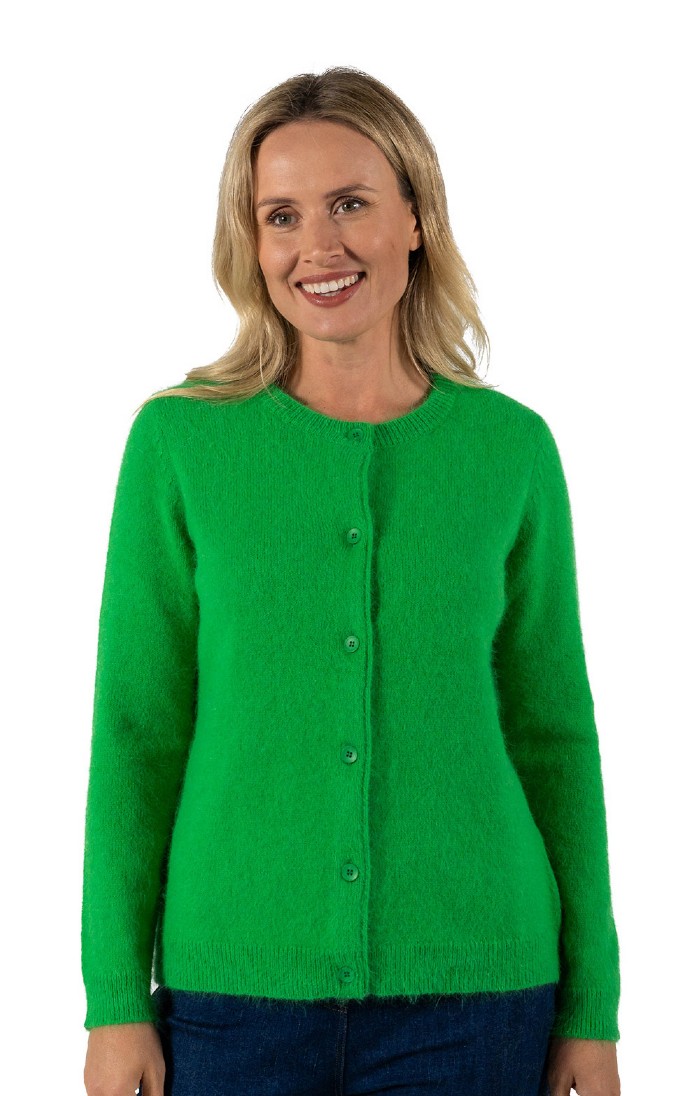 Ladies Angora Mix Crew Neck Cardigan
