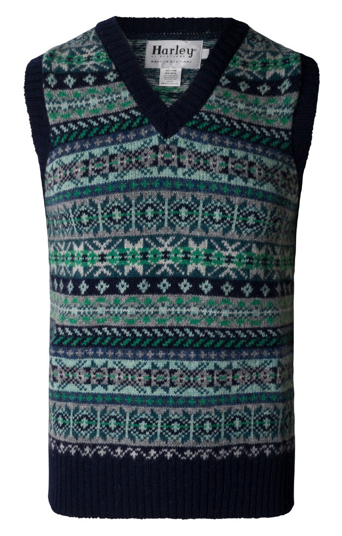 トップス HARLEY OF SCOTLAND V-NECK WOOL VEST 🇺🇸Harley of Scotland blue wool V-neck large vest