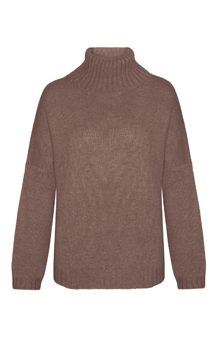 Ladies Lambswool Cashmere Roll Neck Oversize Jumper, Brown House of Bruar