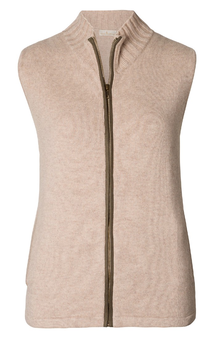 Ladies Cashmere Blend Trim Gilet, Navy - House of Bruar
