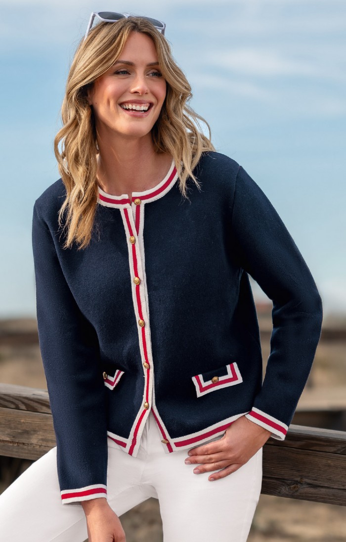 Ladies Henley Gold Button Knitted Jacket - House of Bruar