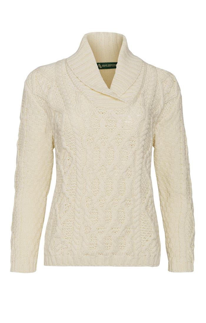 Ladies Bramble Aran Shawl Collar Sweater