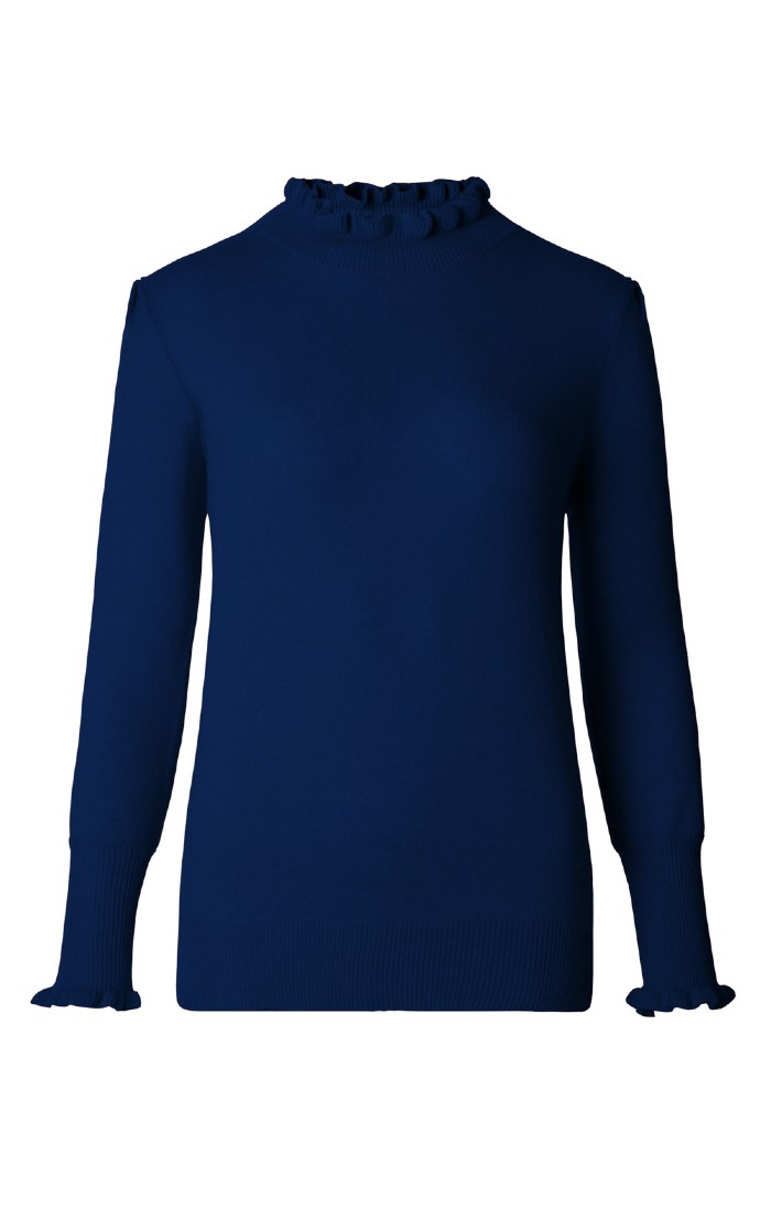 Ladies Merino Cashmere Ruffle Crew Neck Jumper Black House of Bruar