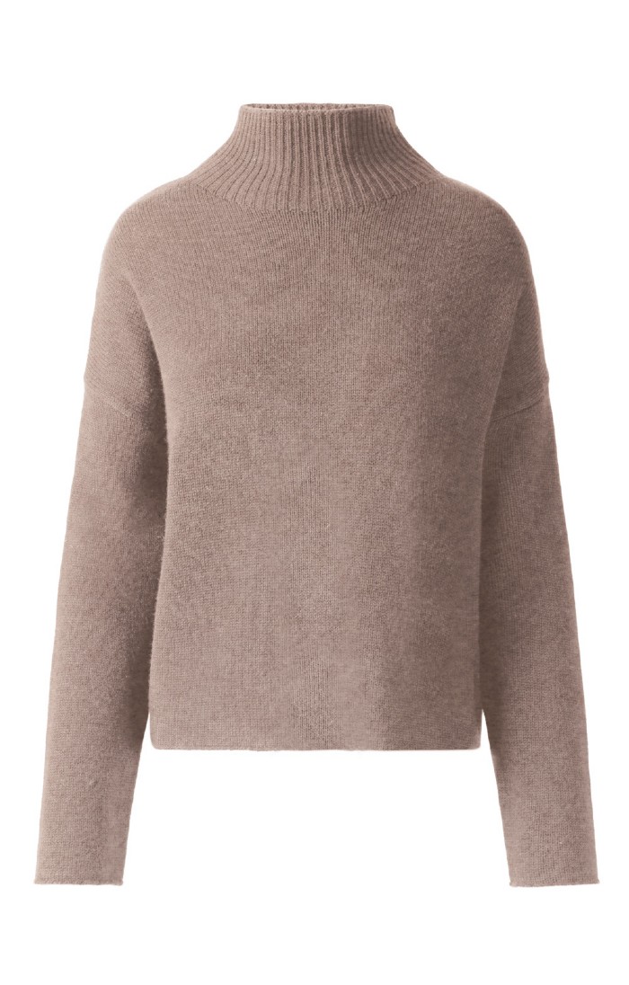 Ladies Merino Cashmere Crop Funnel Neck Jumper