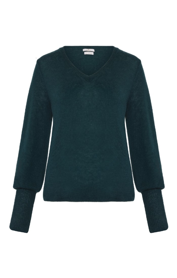 Ladies Gauzy Cashmere Balloon Sleeve V Neck