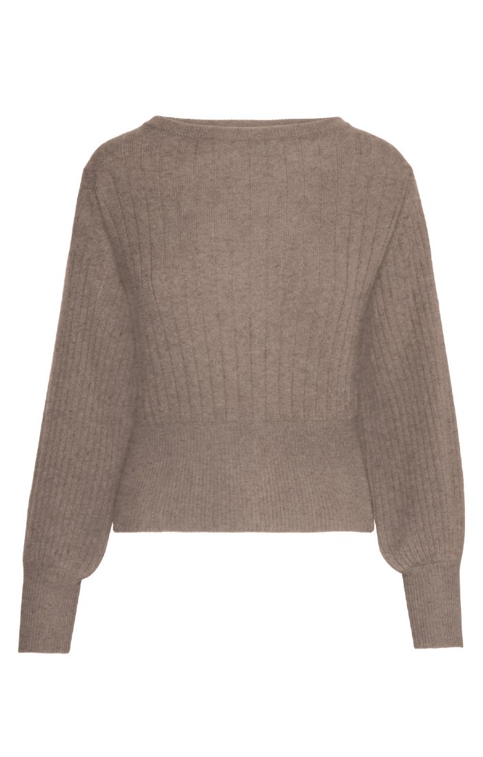 Ladies Ribbed Balloon Sleeve Cashmere Sweater