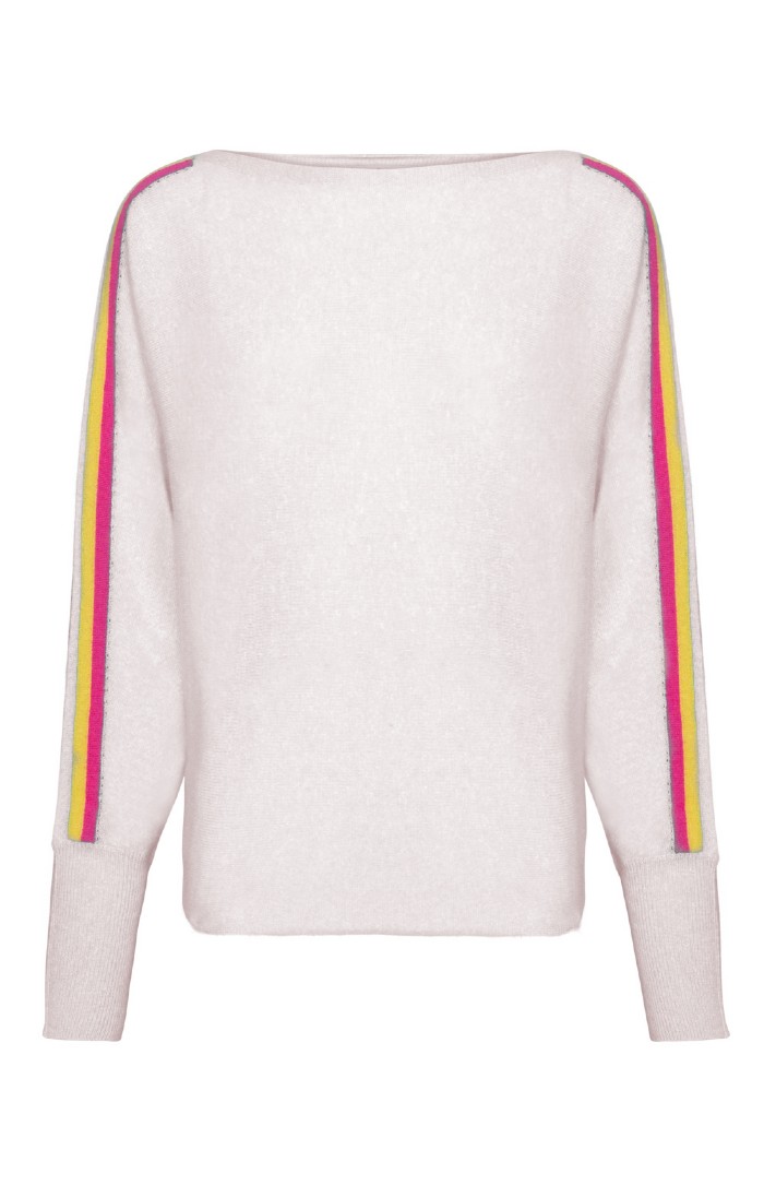 Ladies Stripe Sleeve Cashmere Boat Neck Sweater, Green, White - House ...