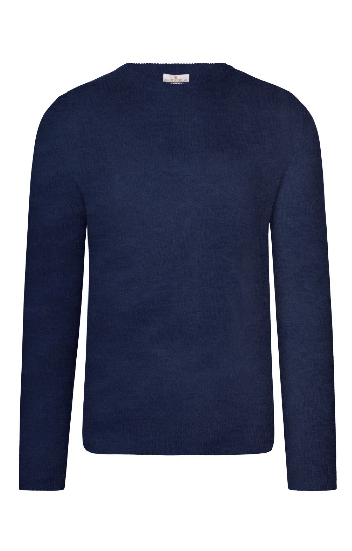Mens 3 Ply Cashmere Crew Neck, Navy - House of Bruar