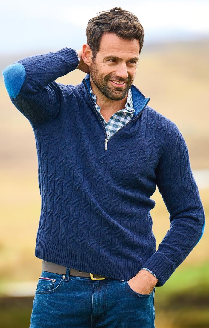 Men s Cable Knit Jumpers House of Bruar