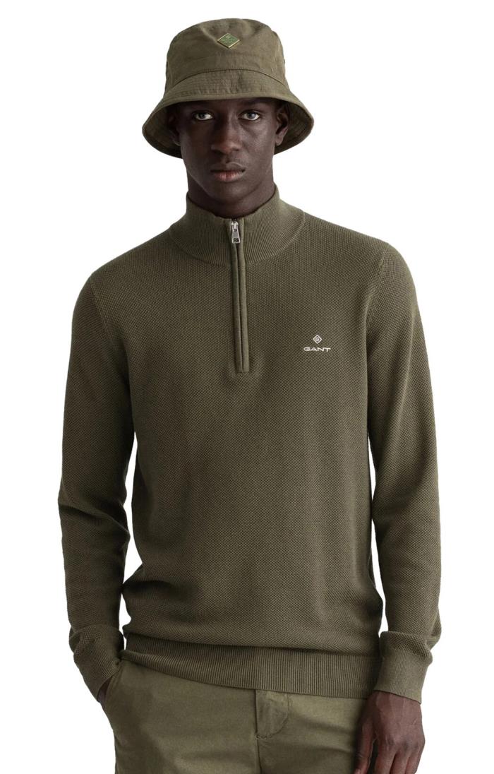 Mens Gant Cotton Piqué Half-Zip Sweater 